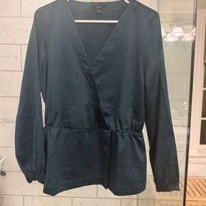 J. Crew Deep Green Satin Wrap-Style Blouse